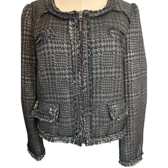 Zara Basic XL Houndstooth Wool Blend Detail Jacket - Picture 4 of 10